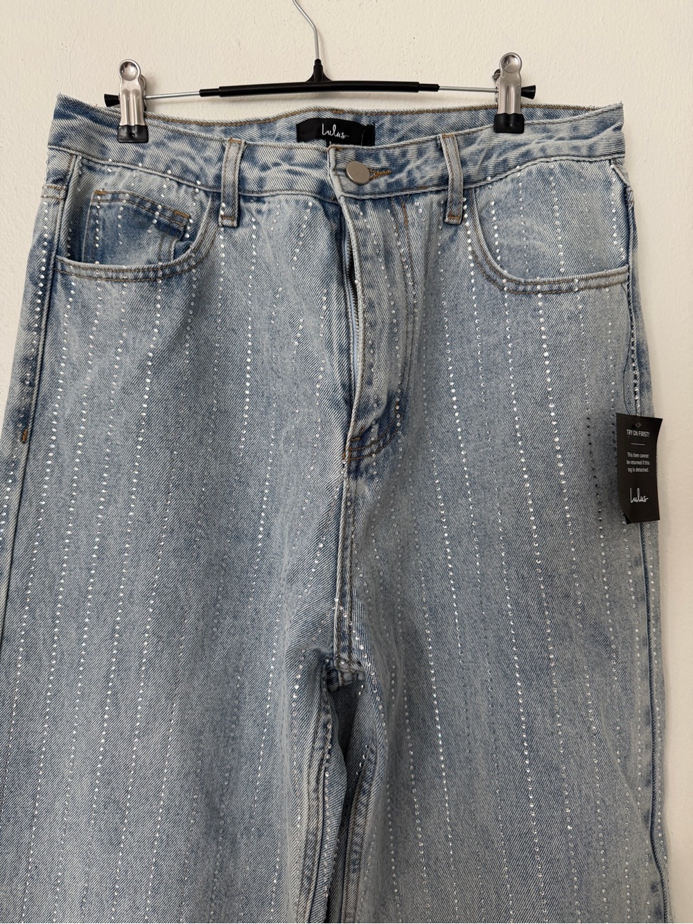 Lulus Rhinestone Wide Leg Jeans Light Wash NWT - Picture 4 of 8